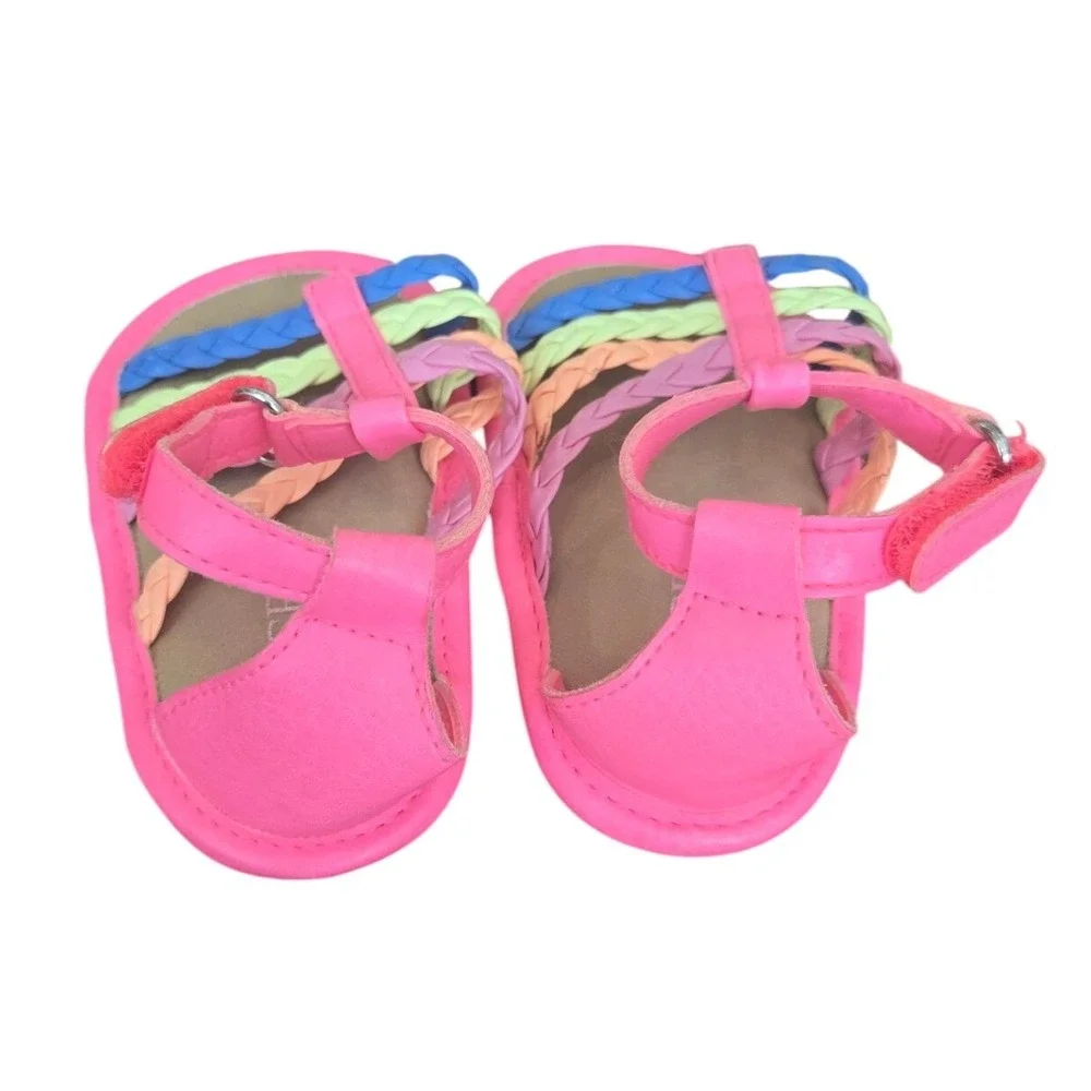 Children's Place Baby Girl Sandals Shoes Rainbow Braided Gladiator Pink 3-6 Mo